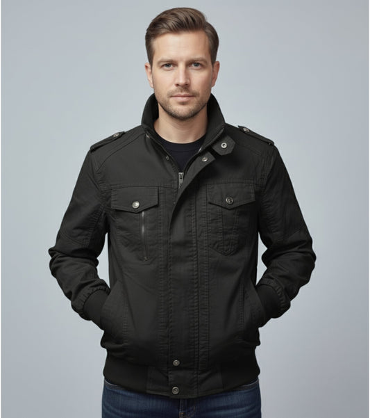 L'MONTE Men's Black Casual Bomber Jacket My Store