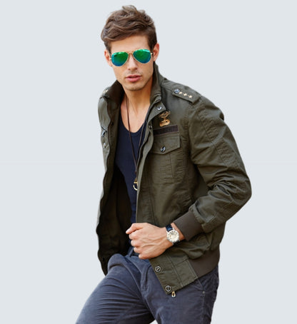 L'MONTE Men's Military-Style Army Green Cargo Jacket For Mild Winter My Store