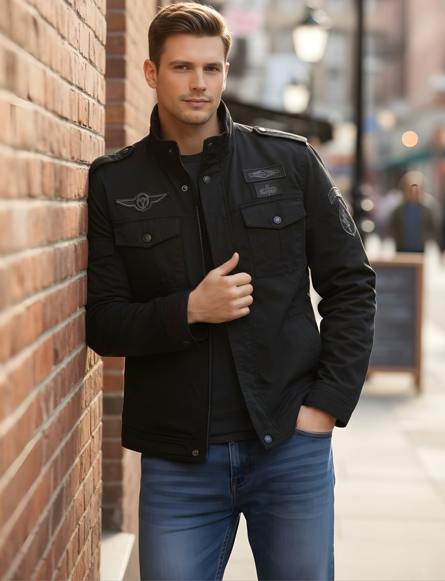 L'MONTE Men's Black Fleece-Lined Bomber Jacket