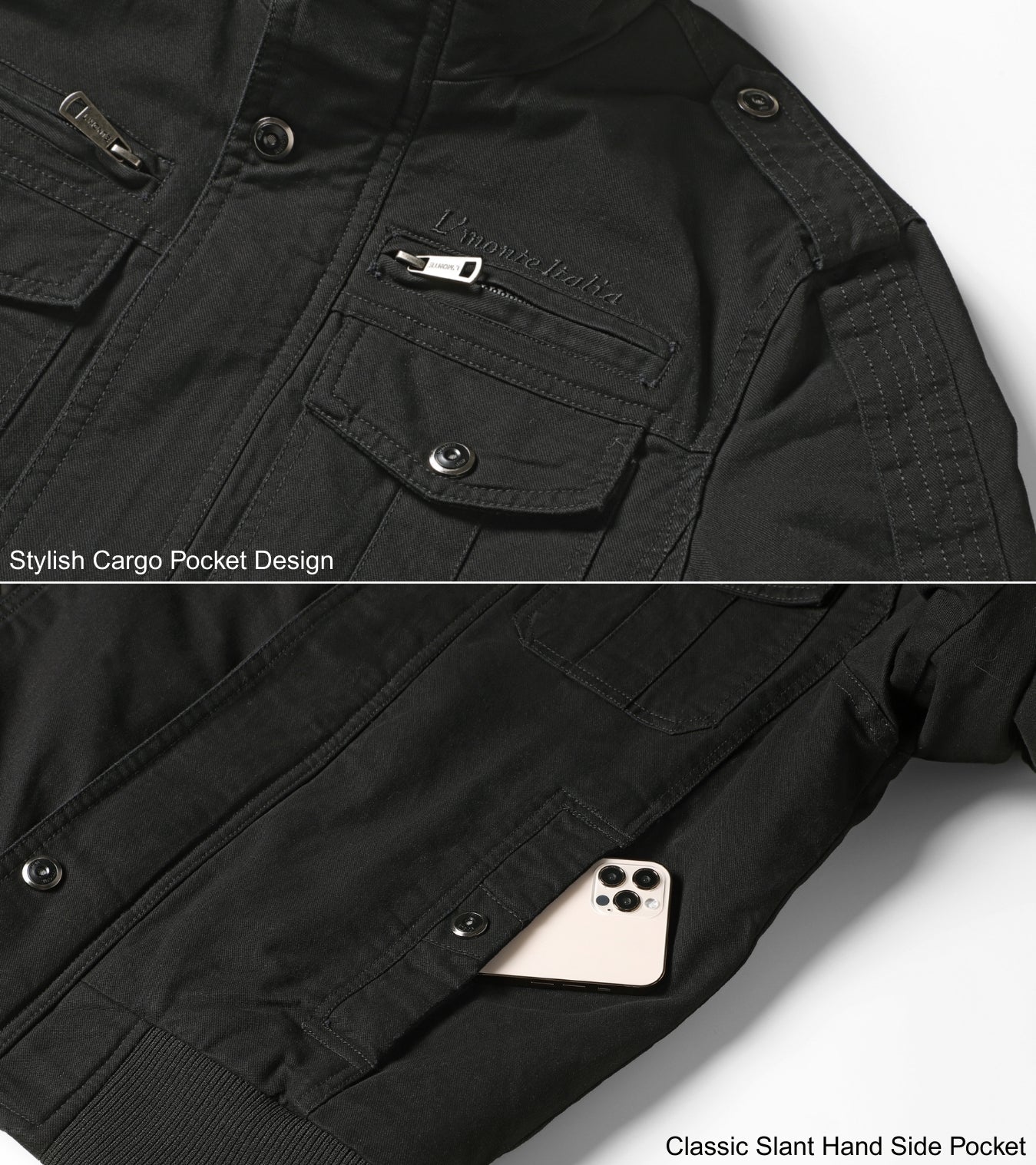 L'MONTE Men's Black Military-Style Cargo Winter Jacket My Store
