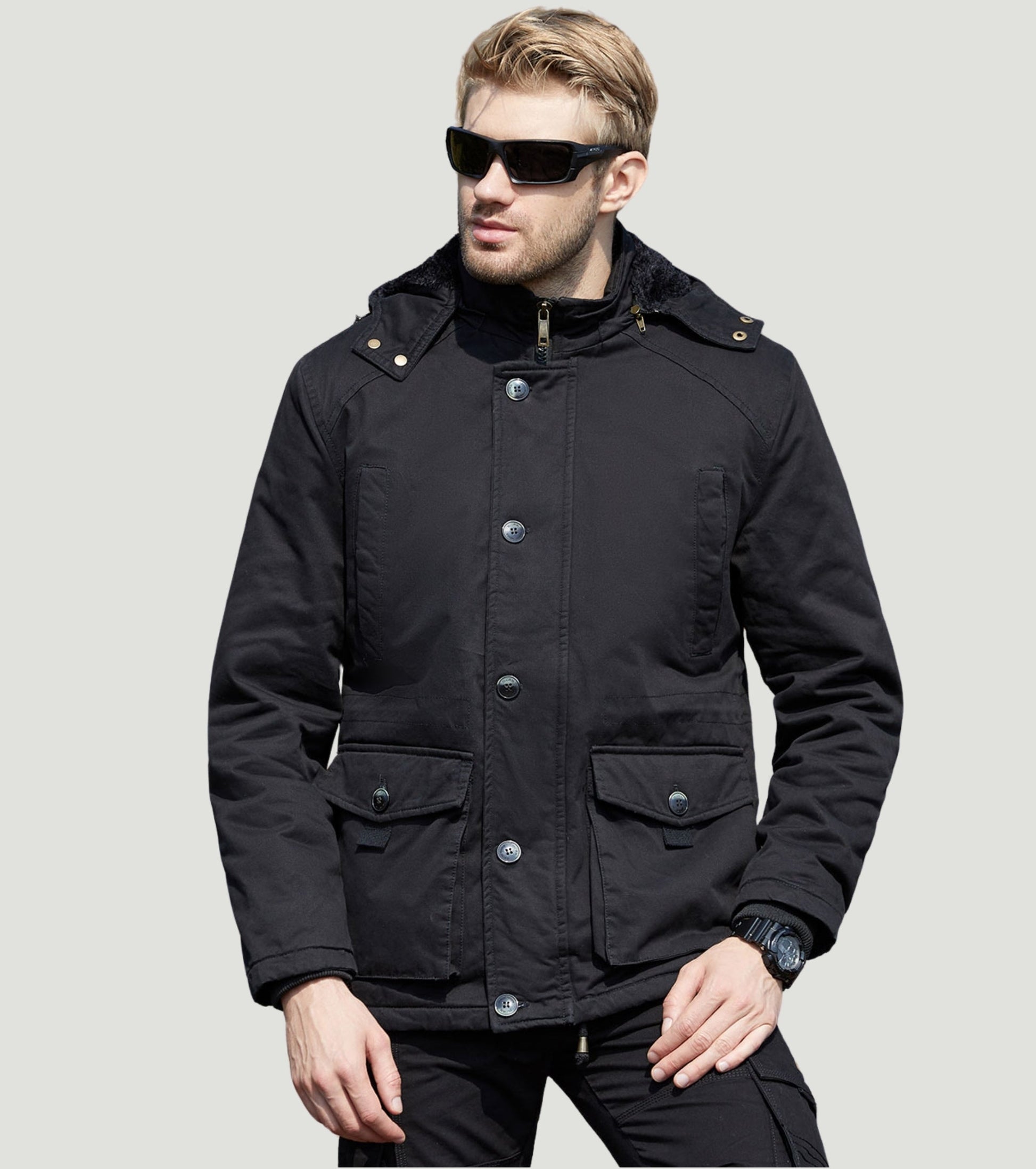 L'MONTE Men's Black Fleece-Lined Jacket With Detachable Hood My Store