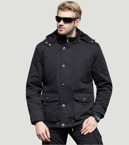 L'MONTE Men's Black Fleece-Lined Jacket With Detachable Hood My Store