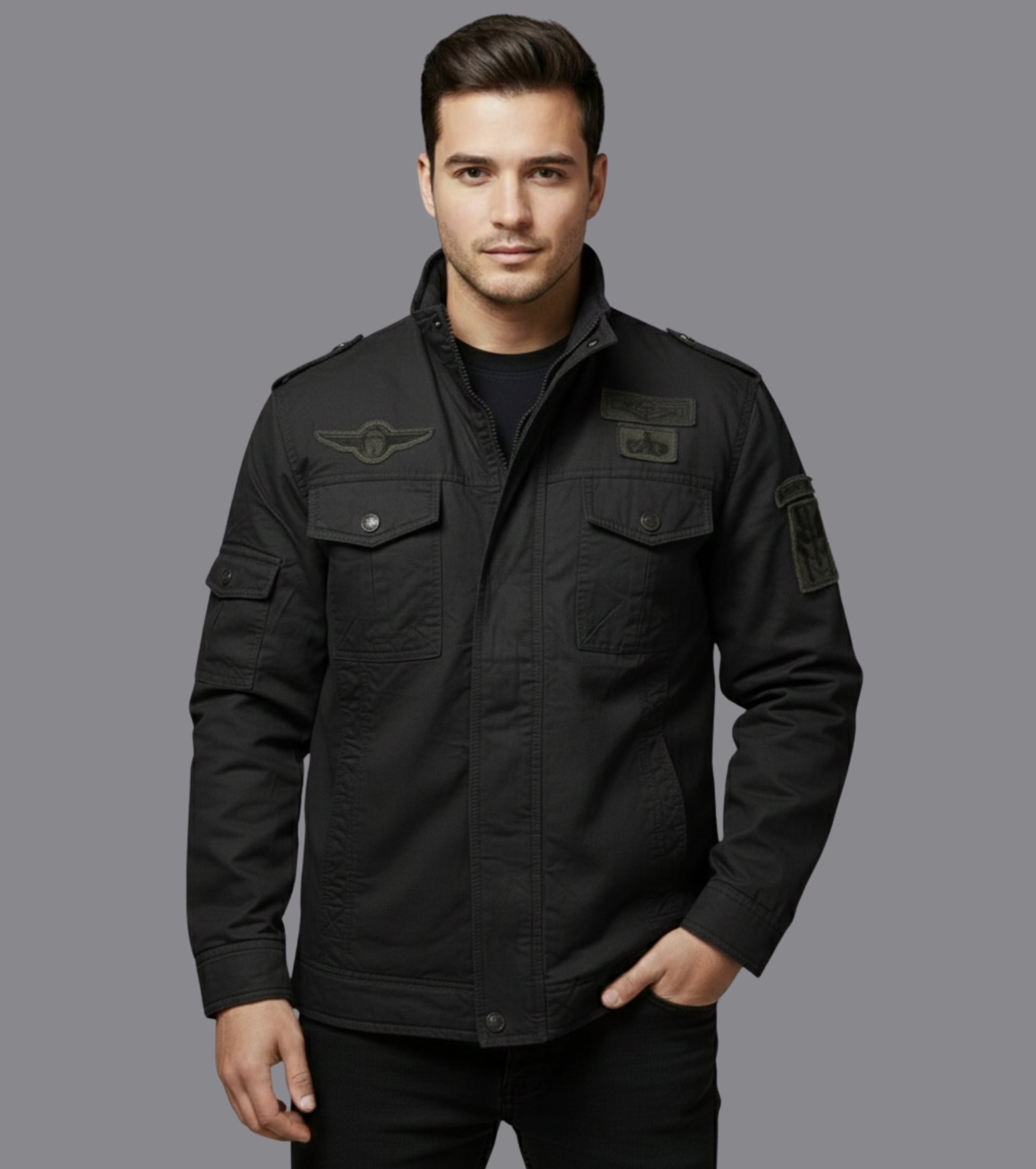 L'MONTE Men's Black Fleece-Lined Bomber Jacket My Store