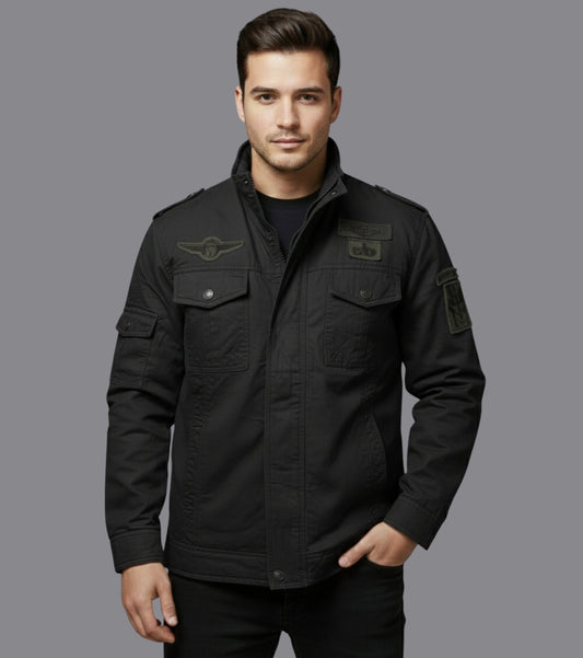 L'MONTE Men's Black Fleece-Lined Bomber Jacket My Store