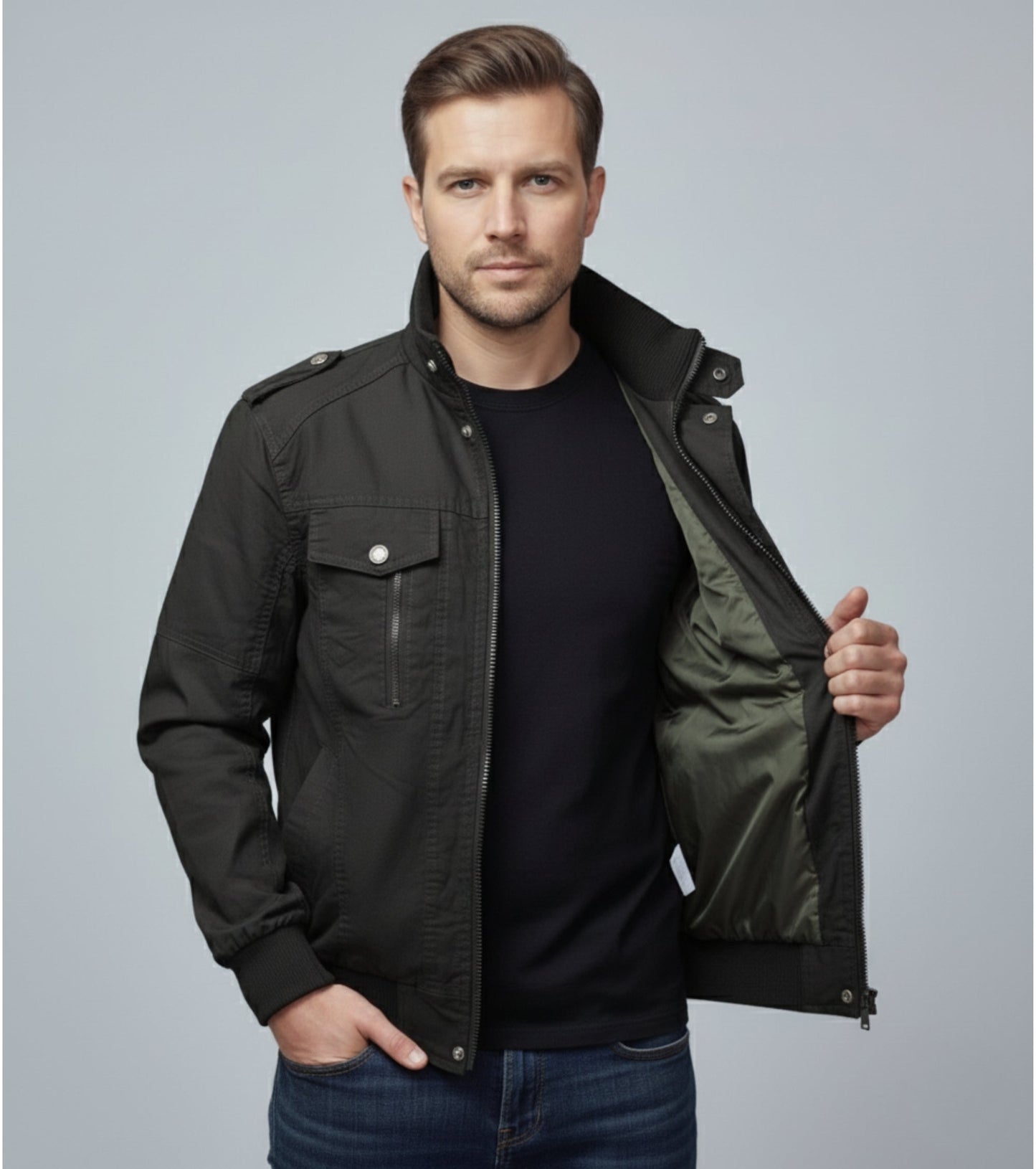 L'MONTE Men's Black Casual Bomber Jacket My Store