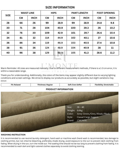 L'MONTE Imported Grey Cargo Joggers for Men | Cotton Cargo Pants for Men | Slim Fit Casual Jogger Pants | Elastic Waist Stretch Trousers My Store