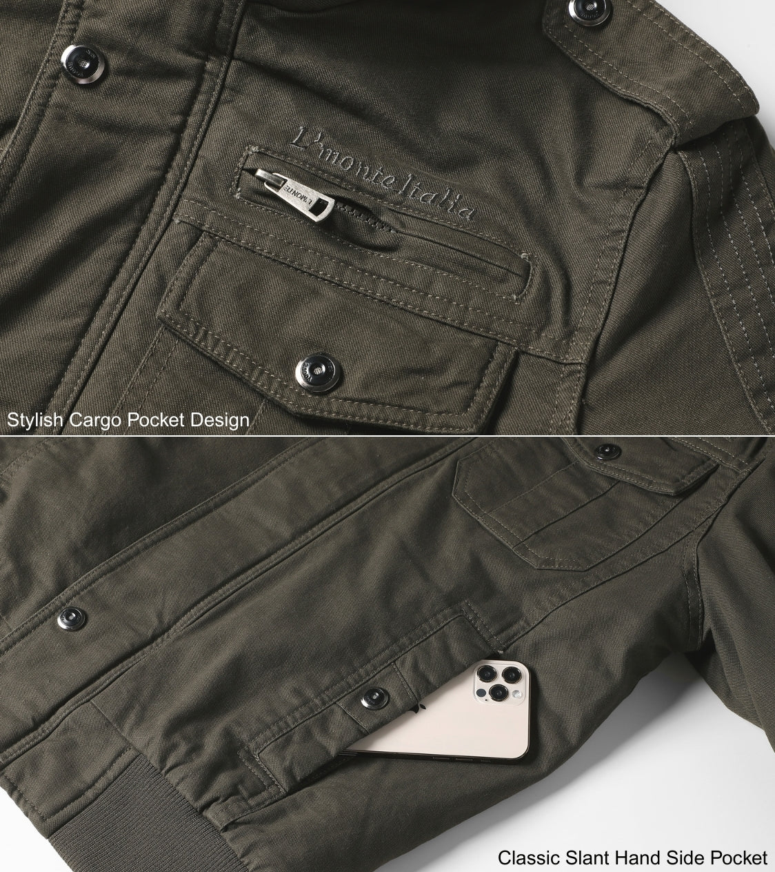 L'MONTE Men's Army Green Military-Style Cargo Winter Jacket My Store