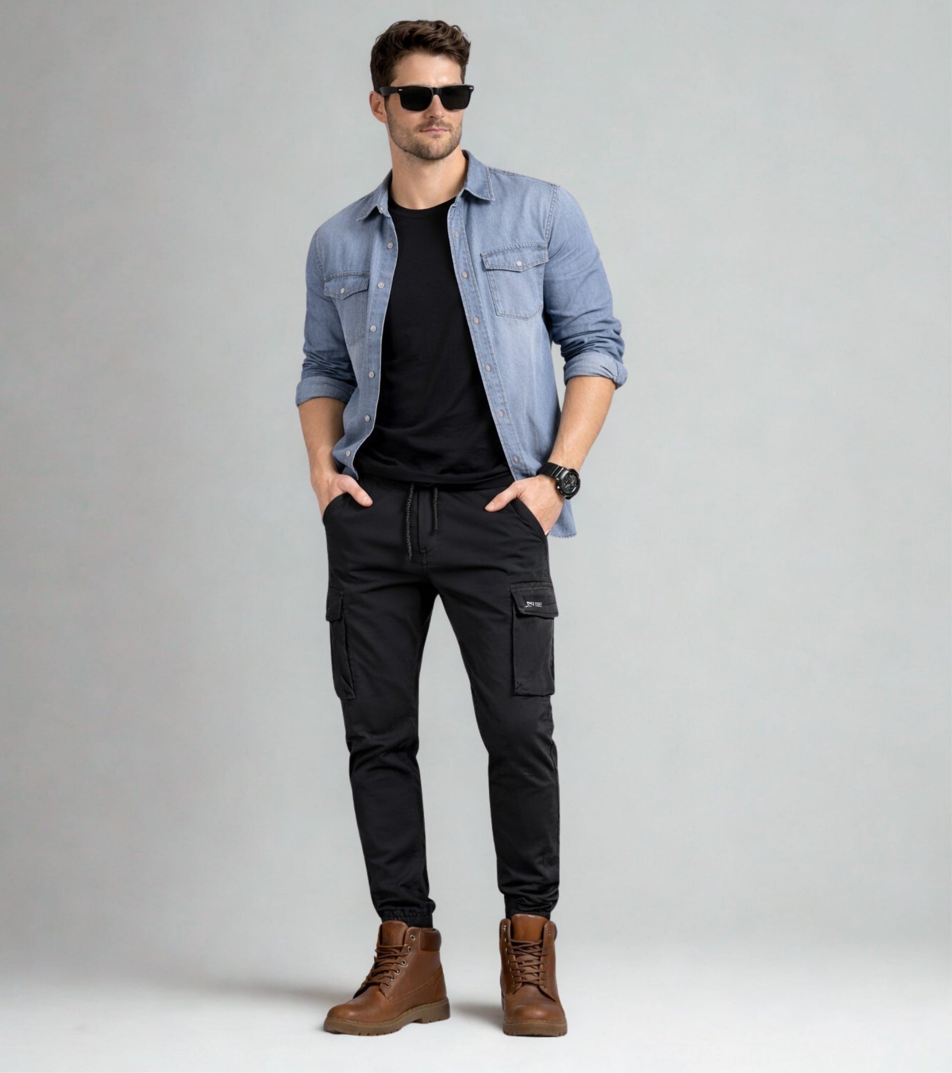 L'MONTE Men's Black Cotton Stretch Cargo Joggers Lmonte International