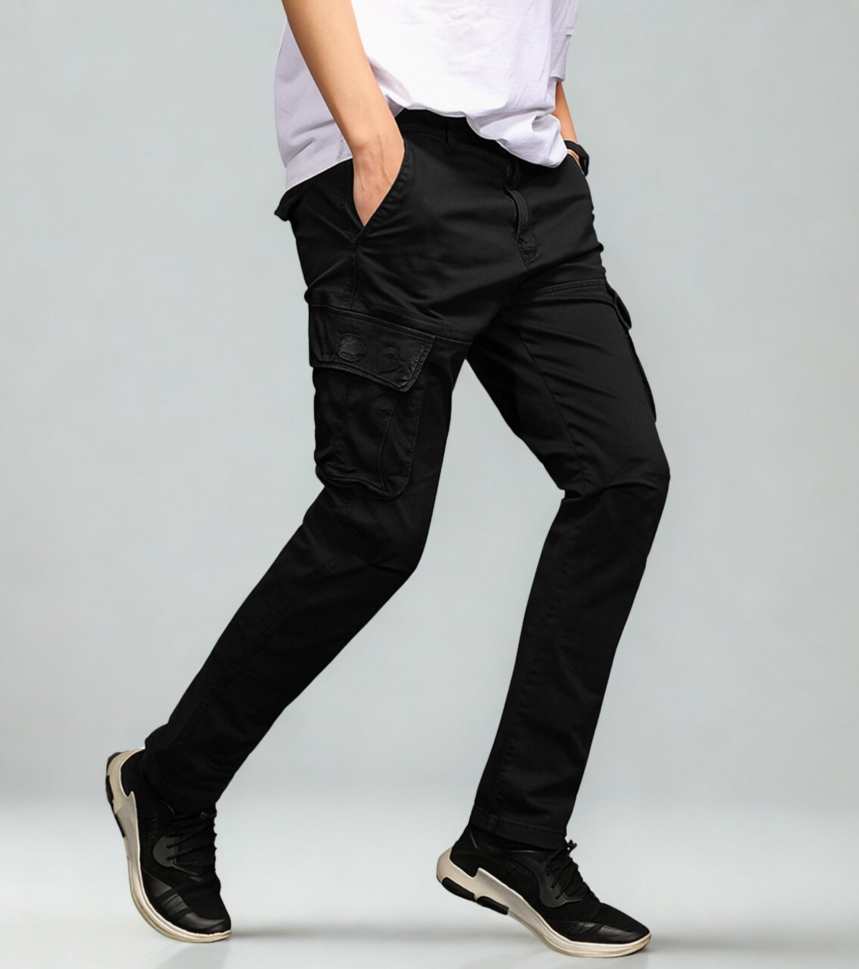 L'MONTE Imported Men's Regular Fit Casual Black Cotton Cargo Joggers My Store