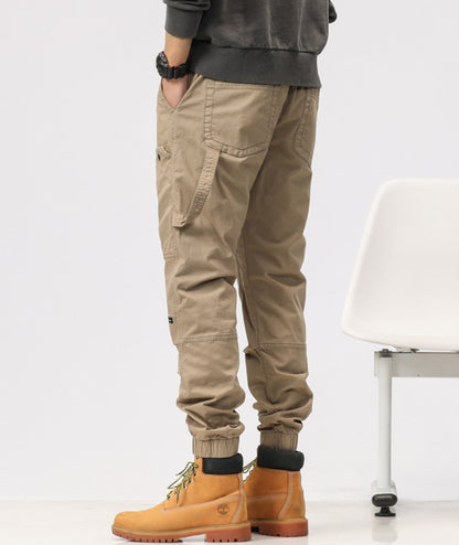 L'MONTE Imported Expandable Elastic Waist Slim Fit Khaki Cotton Cargo Joggers My Store