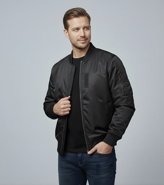L'MONTE Men's Black Polyester Bomber Fall Jacket My Store
