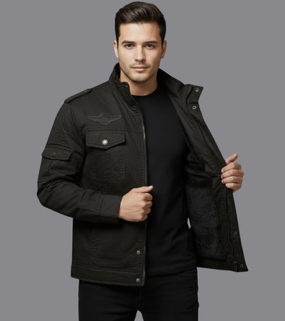 L'MONTE Men's Black Fleece-Lined Bomber Jacket My Store