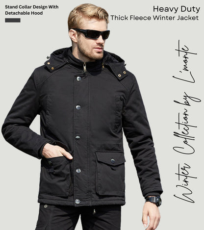 L'MONTE Men's Black Fleece-Lined Jacket With Detachable Hood My Store