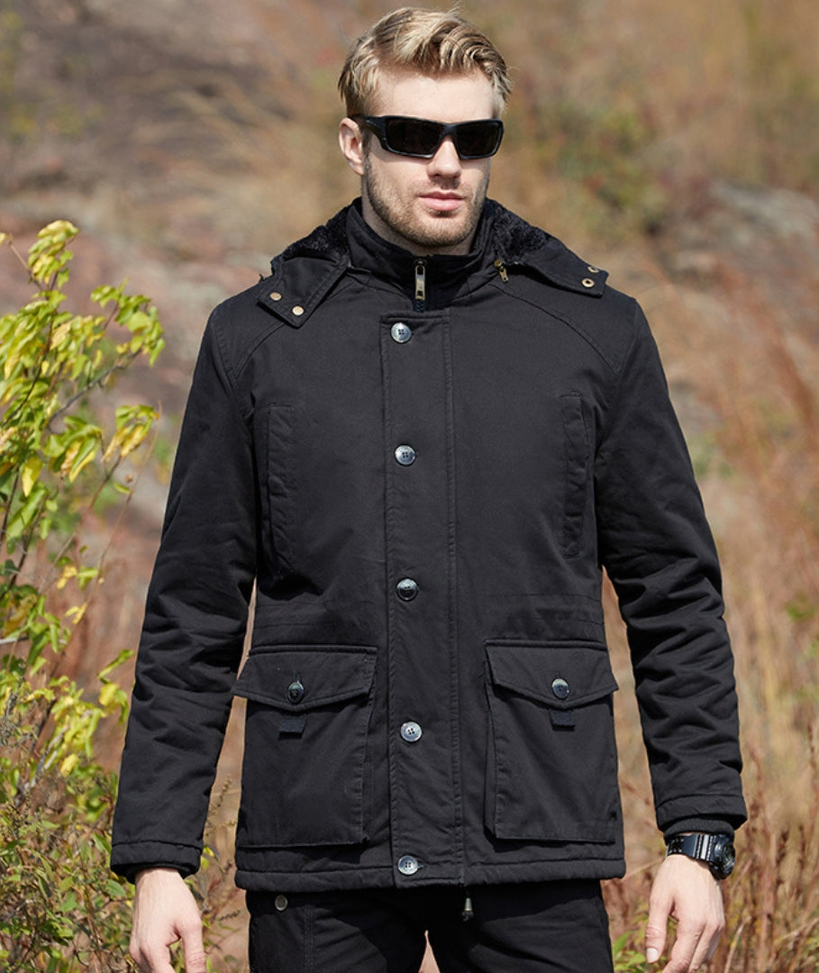 L'MONTE Men's Black Fleece-Lined Jacket With Detachable Hood My Store