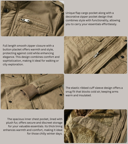 L'MONTE Men's Khaki Military-Style Cargo Winter Jacket My Store