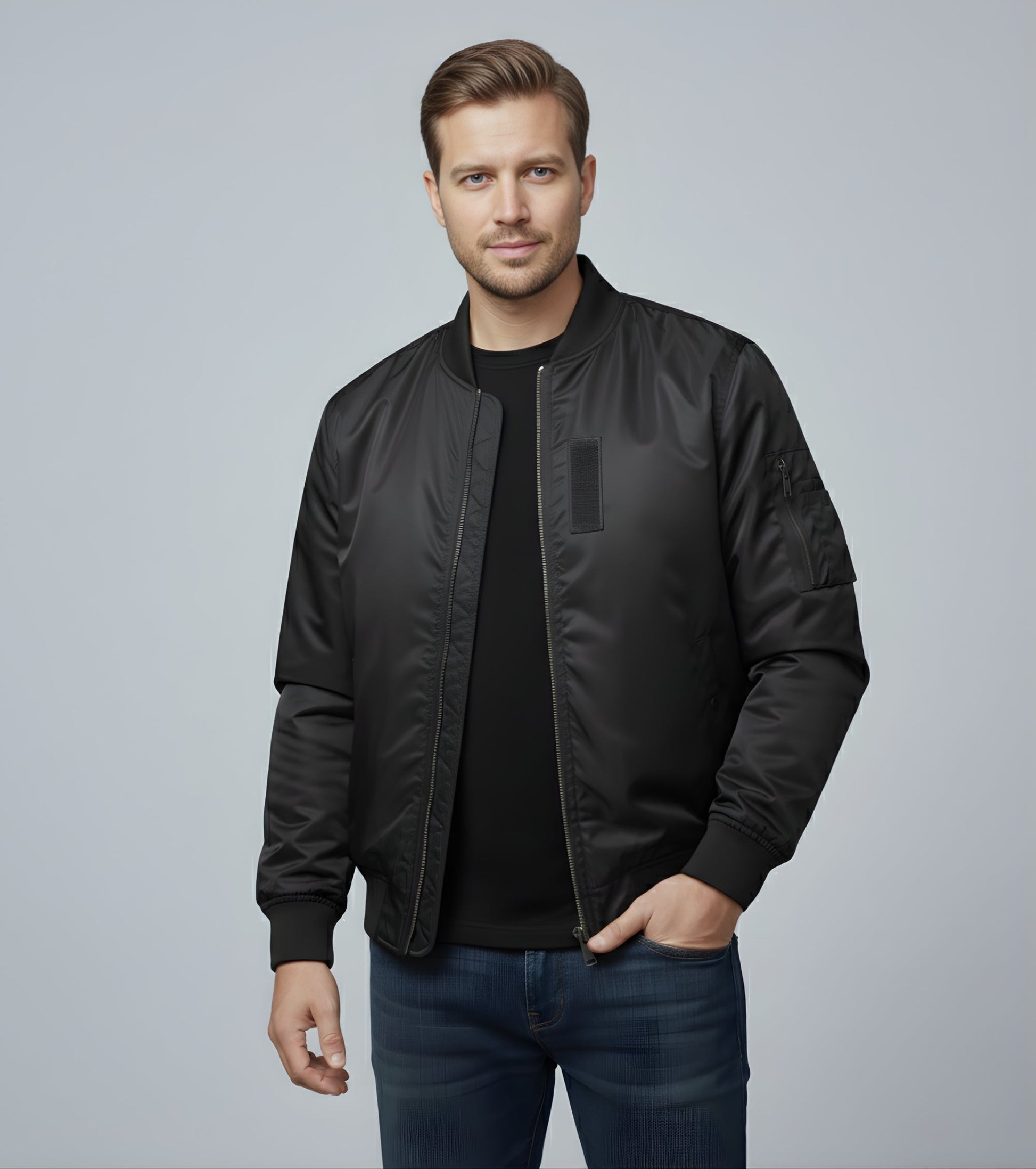 L'MONTE Men's Black Polyester Bomber Fall Jacket My Store