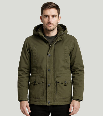 L'MONTE Men's Green Fleece-Lined Jacket With Detachable Hood My Store