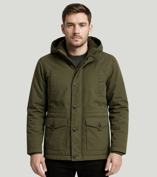 L'MONTE Men's Green Fleece-Lined Jacket With Detachable Hood My Store