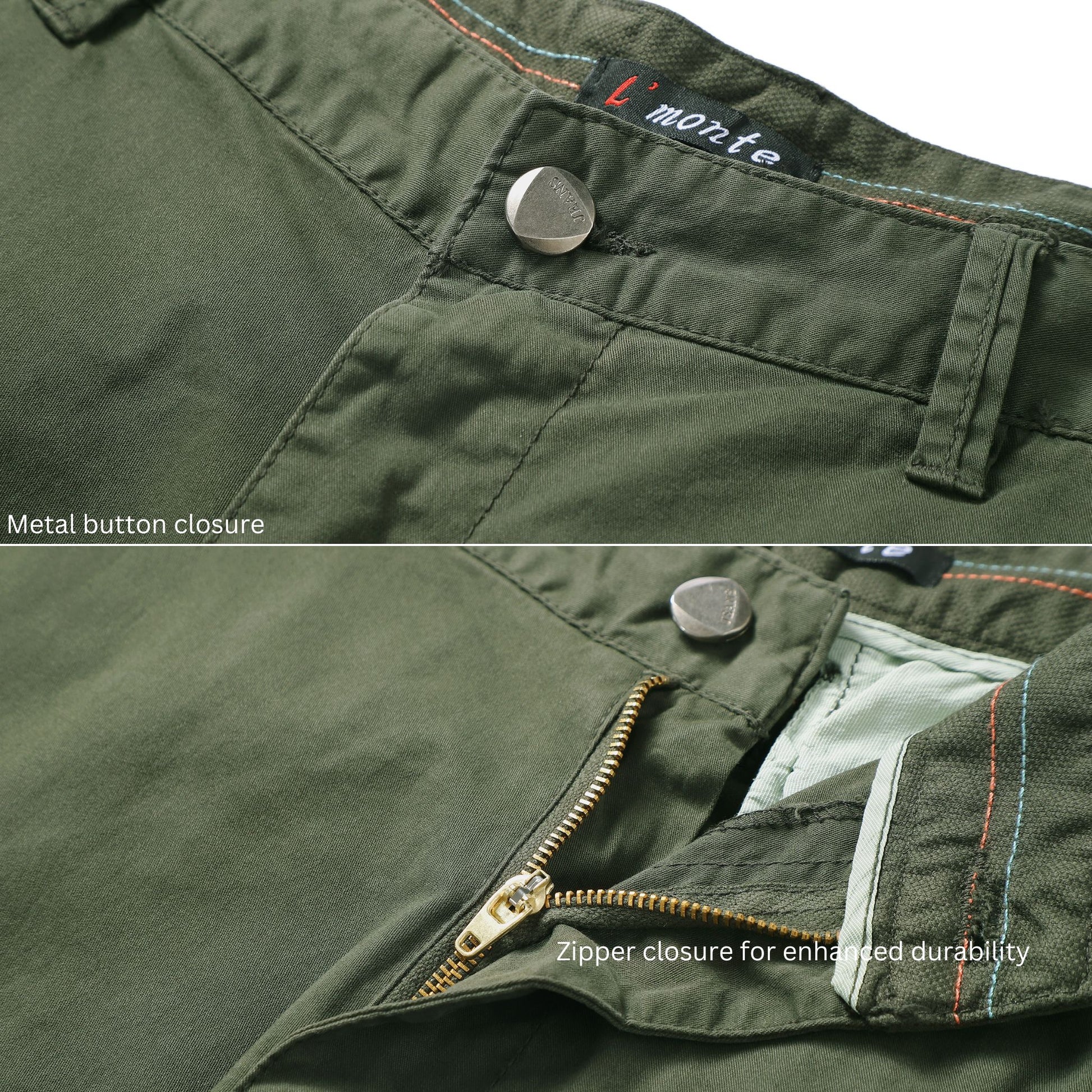 L'MONTE Men's Army Green Cotton Casual Cargo Shorts Lmonte International