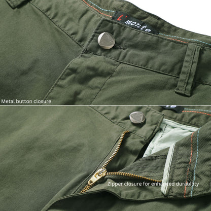 L'MONTE Men's Army Green Cotton Casual Cargo Shorts Lmonte International