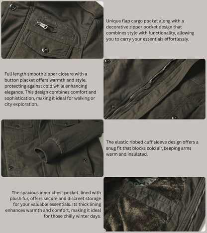 L'MONTE Men's Army Green Military-Style Cargo Winter Jacket My Store