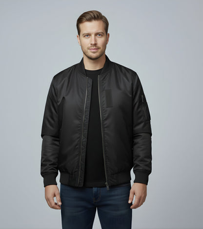 L'MONTE Men's Black Polyester Bomber Fall Jacket My Store