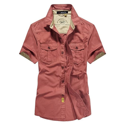 L'monte Men's Brick Red Cargo Shirts Half Sleeve with Pockets Lmonte International