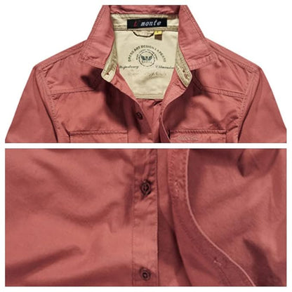 L'monte Men's Brick Red Cargo Shirts Half Sleeve with Pockets Lmonte International