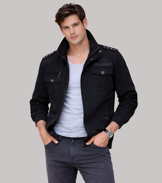L'MONTE Men's Military-Style Black Cargo Jacket For Mild Winter My Store