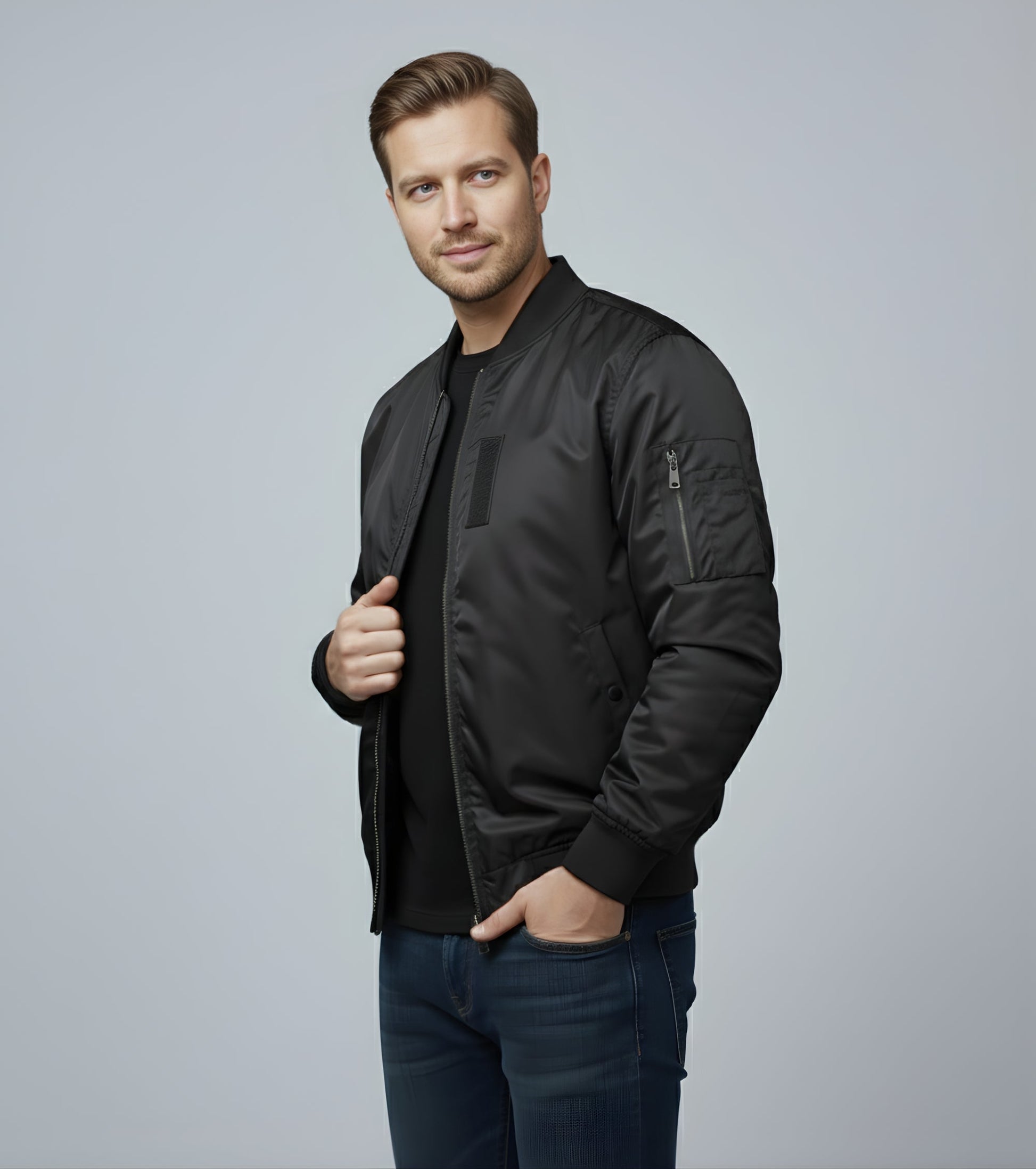 L'MONTE Men's Black Polyester Bomber Fall Jacket My Store