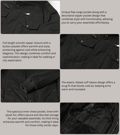 L'MONTE Men's Black Military-Style Cargo Winter Jacket My Store