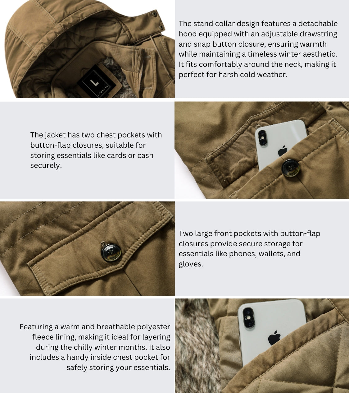 L'MONTE Men's Khaki Heavy-Duty Winter Jacket My Store