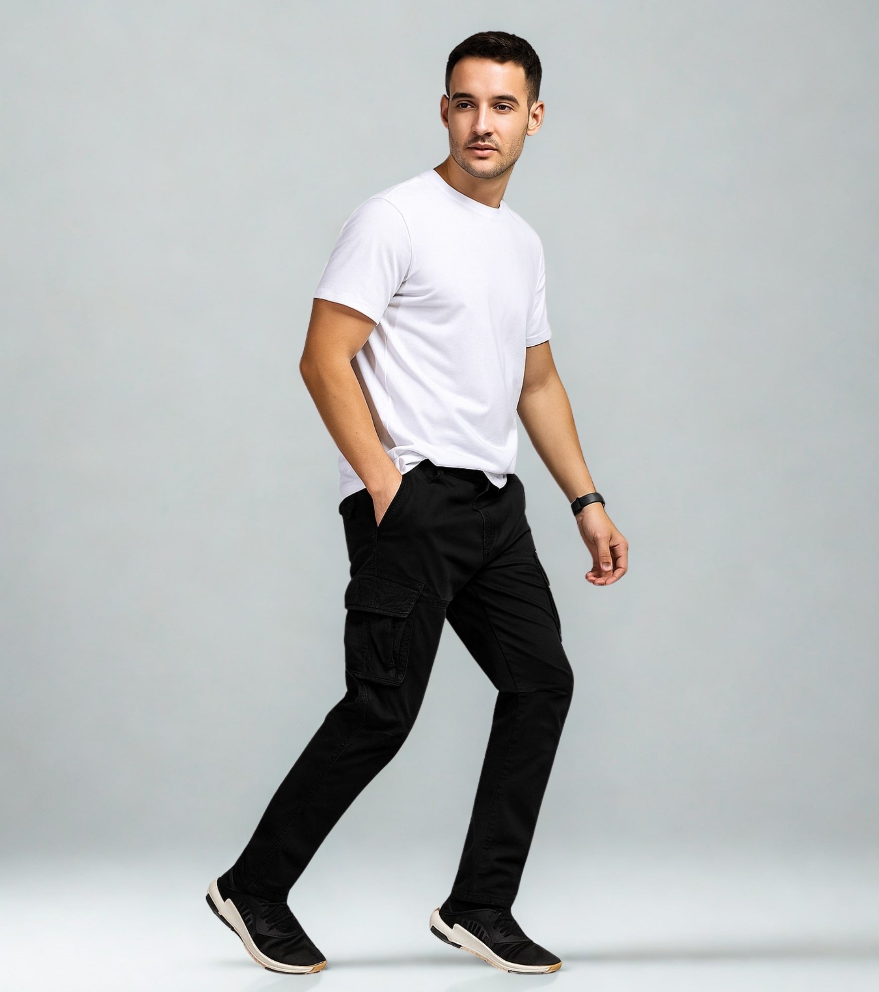 L'MONTE Imported Men's Regular Fit Casual Black Cotton Cargo Joggers My Store