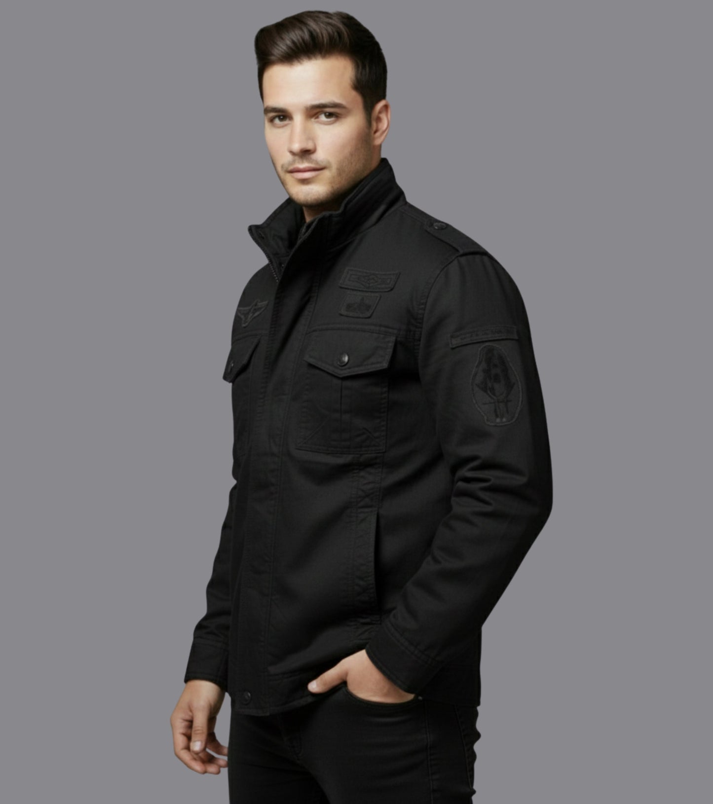 L'MONTE Men's Black Fleece-Lined Bomber Jacket My Store