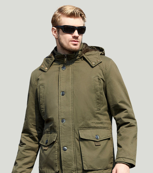 L'MONTE Men's Green Fleece-Lined Jacket With Detachable Hood My Store