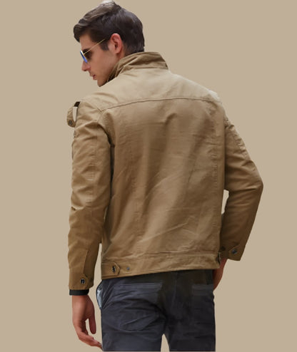 L'MONTE Men's Khaki Military-Style Bomber Jacket My Store