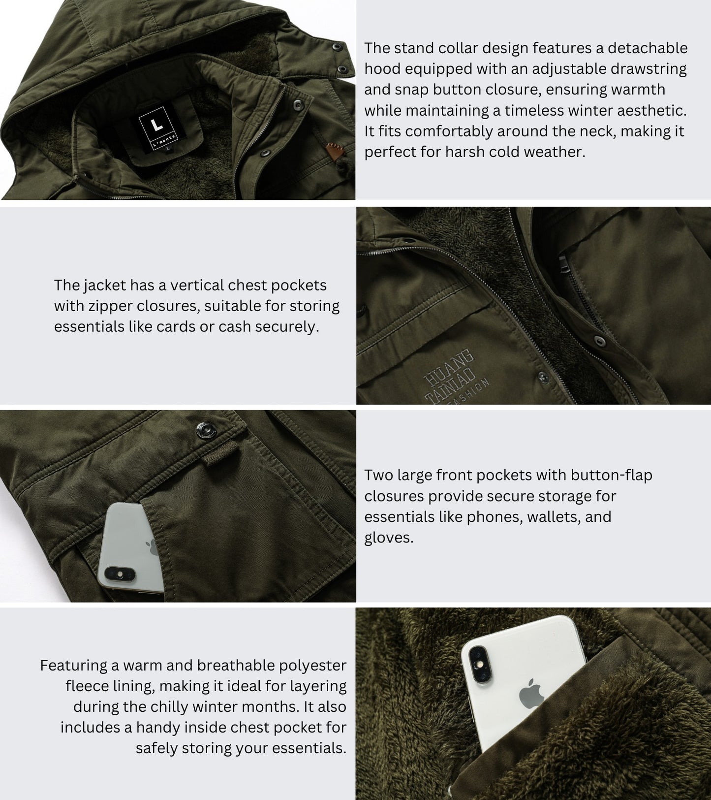 L'MONTE Men's Army Green Heavy-Duty Winter Jacket My Store