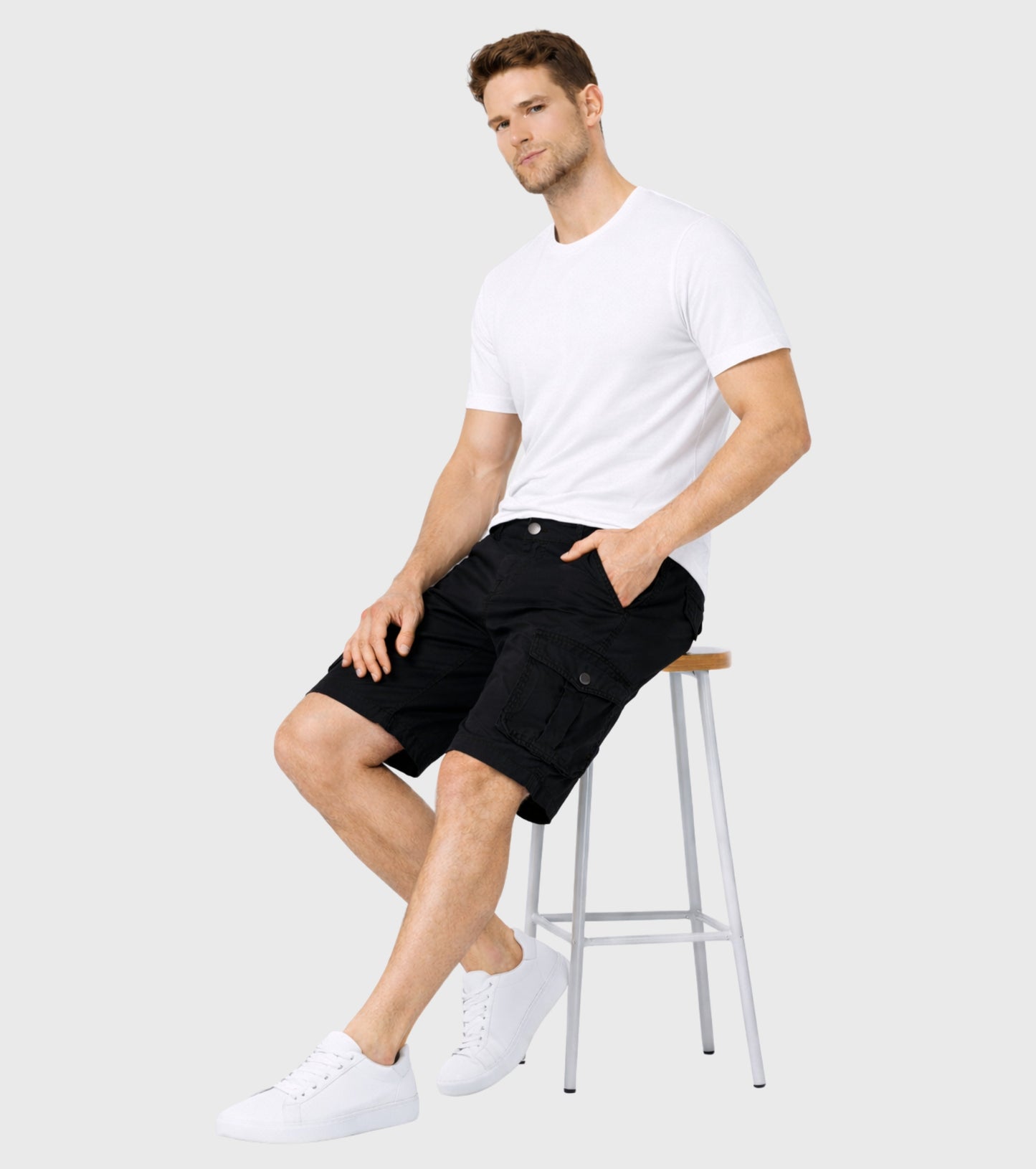 L'MONTE Imported Men's Black Slim Fit Cotton Cargo Shorts – Lightweight Casual Multi Pocket Summer Wear My Store