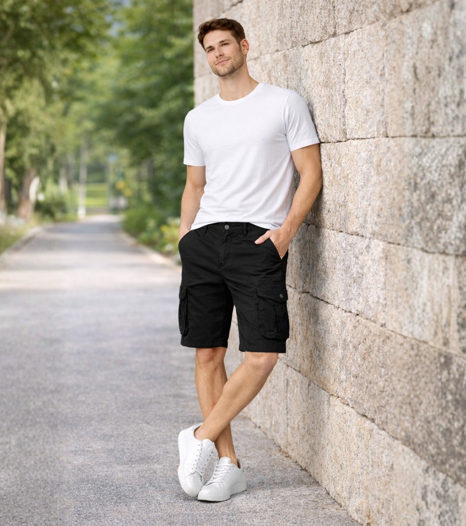 L'MONTE Imported Men's Black Slim Fit Cotton Cargo Shorts – Lightweight Casual Multi Pocket Summer Wear My Store