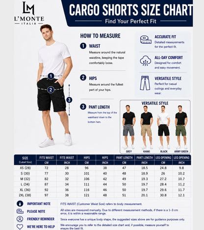 L'MONTE Imported Men's Black Slim Fit Cotton Cargo Shorts – Lightweight Casual Multi Pocket Summer Wear My Store