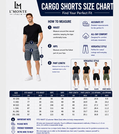 L'MONTE Imported Men's Grey Slim Fit Cotton Cargo Shorts – Lightweight Casual Multi Pocket Summer Wear My Store