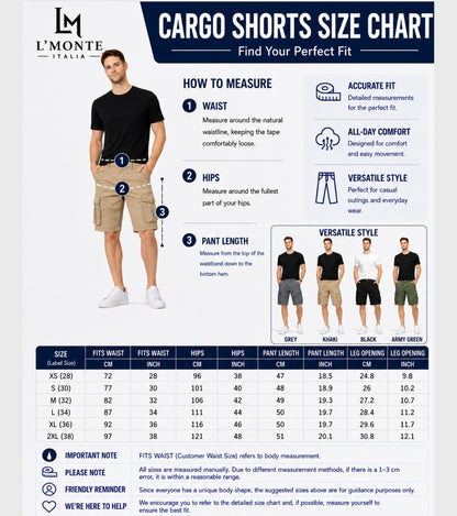 L'MONTE Imported Men's Khaki Slim Fit Cotton Cargo Shorts – Lightweight Casual Multi Pocket Summer Wear My Store