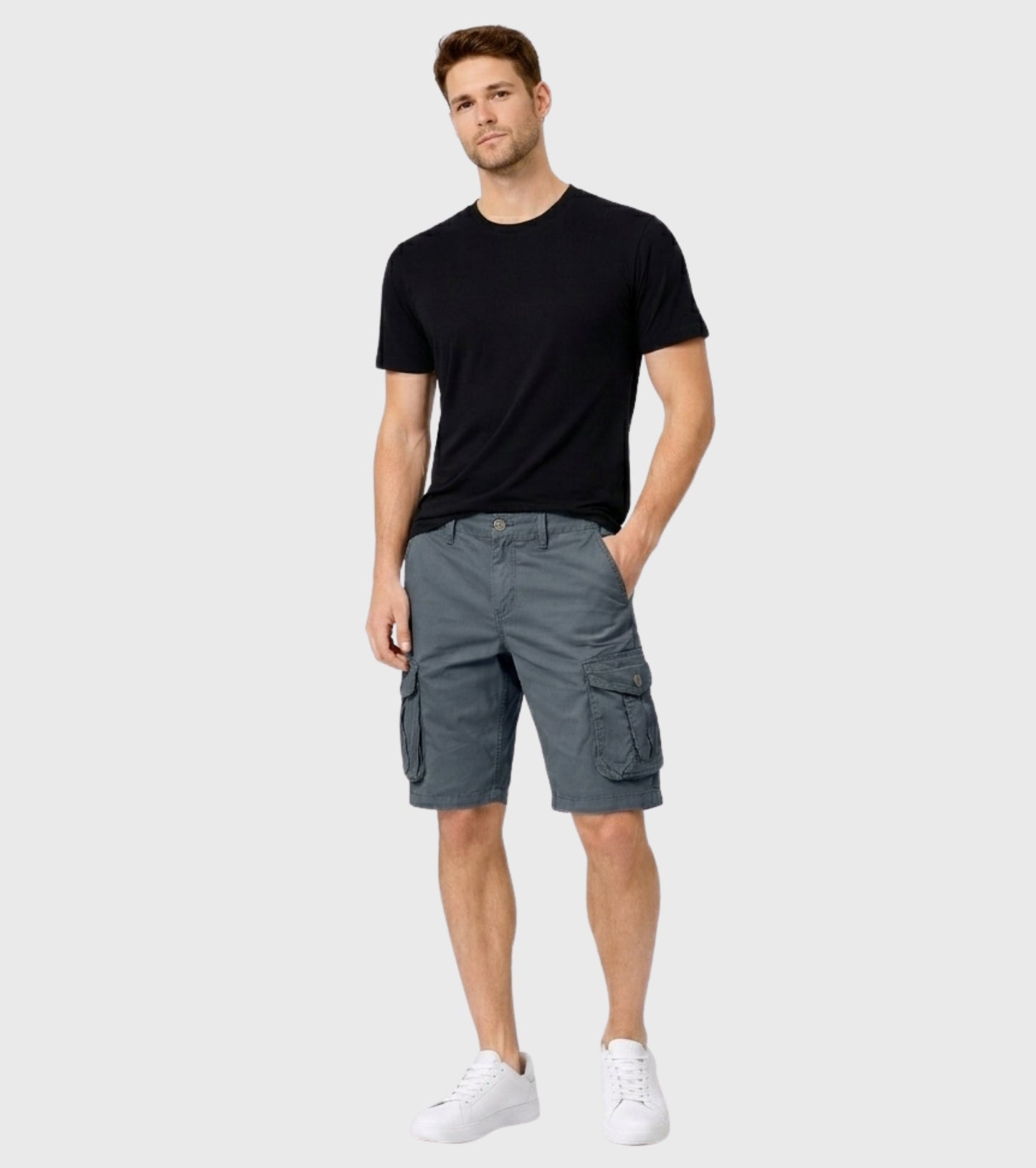 L'MONTE Imported Men's Grey Slim Fit Cotton Cargo Shorts – Lightweight Casual Multi Pocket Summer Wear My Store