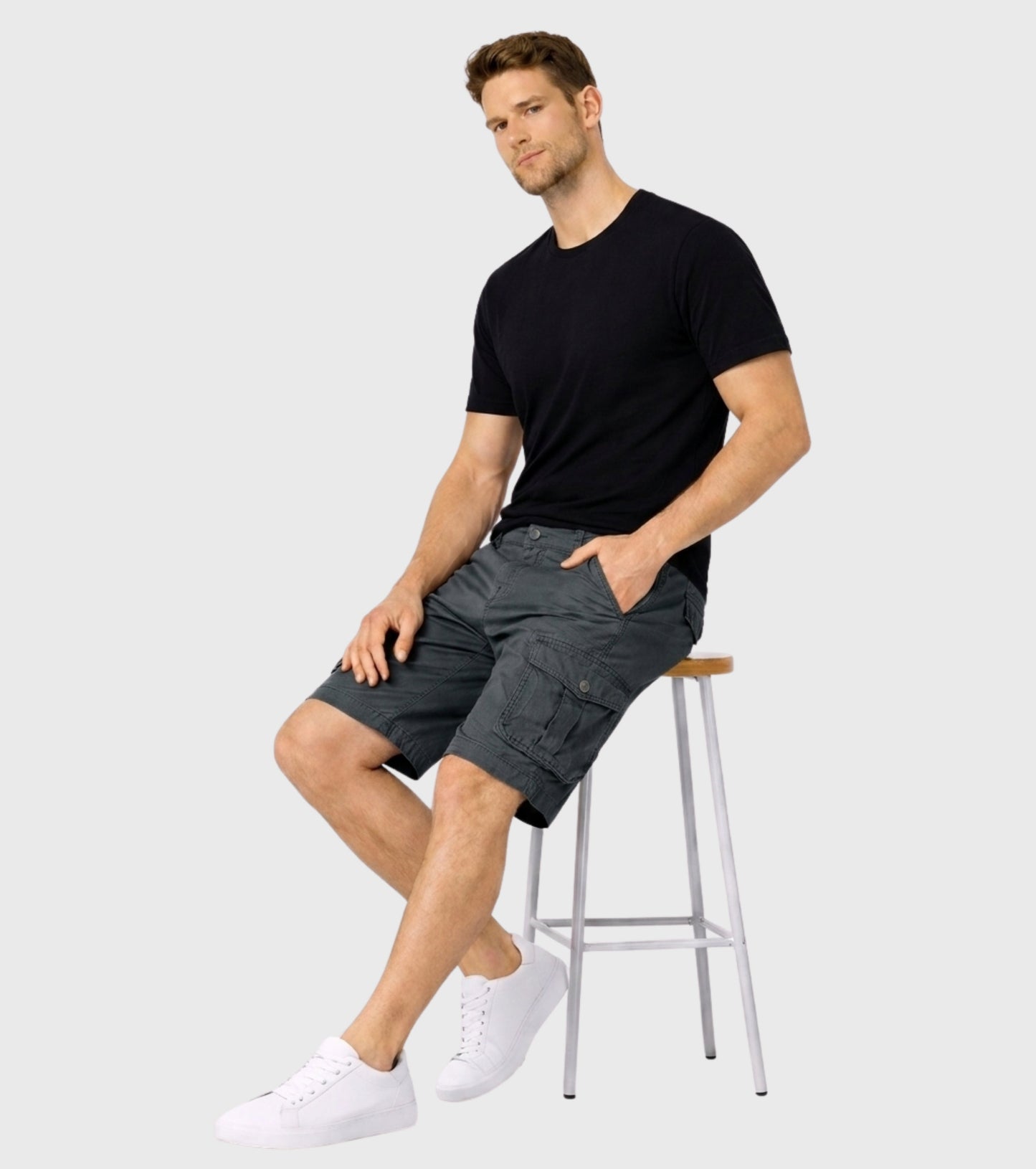 L'MONTE Imported Men's Grey Slim Fit Cotton Cargo Shorts – Lightweight Casual Multi Pocket Summer Wear My Store