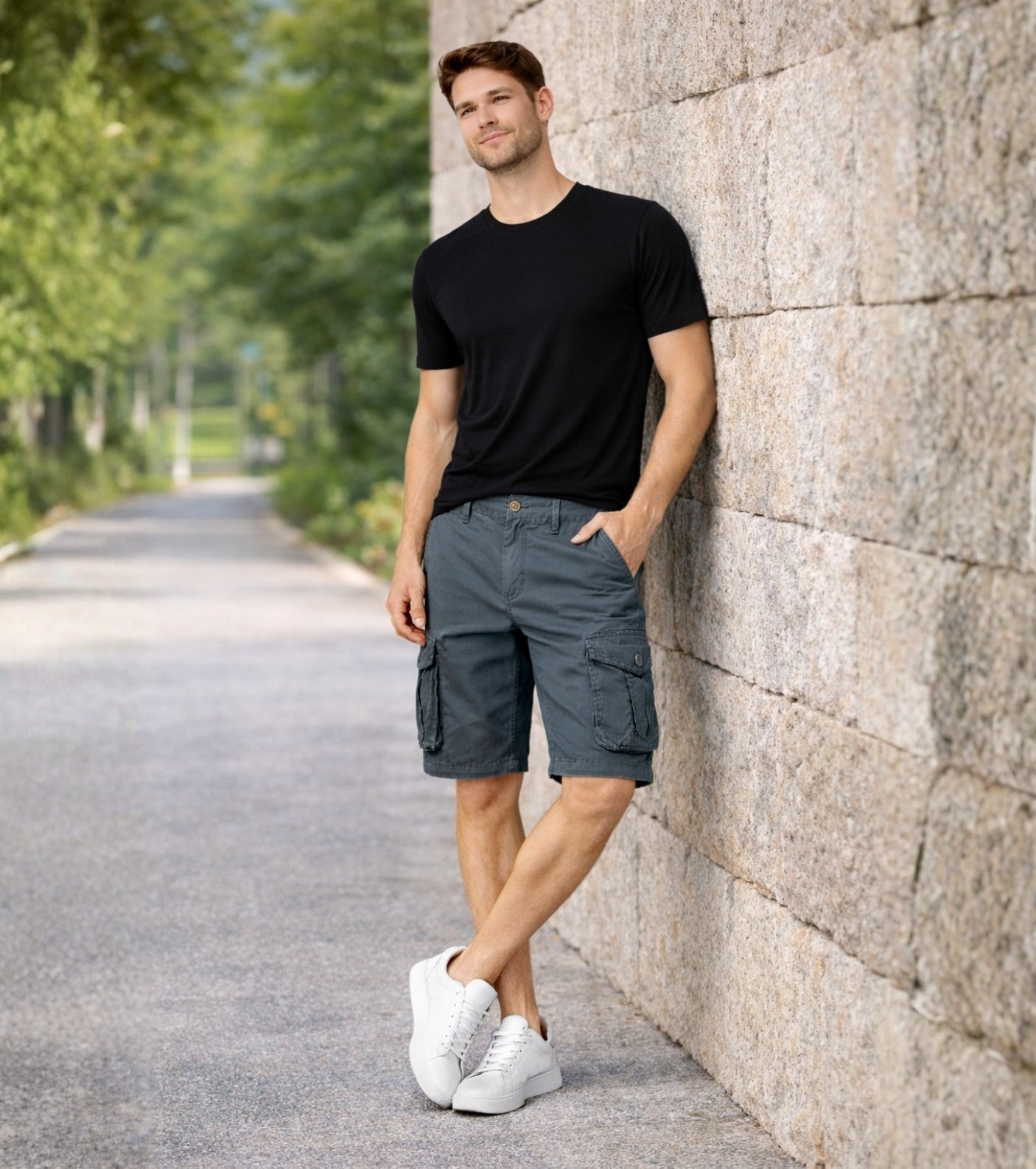 L'MONTE Imported Men's Grey Slim Fit Cotton Cargo Shorts – Lightweight Casual Multi Pocket Summer Wear My Store