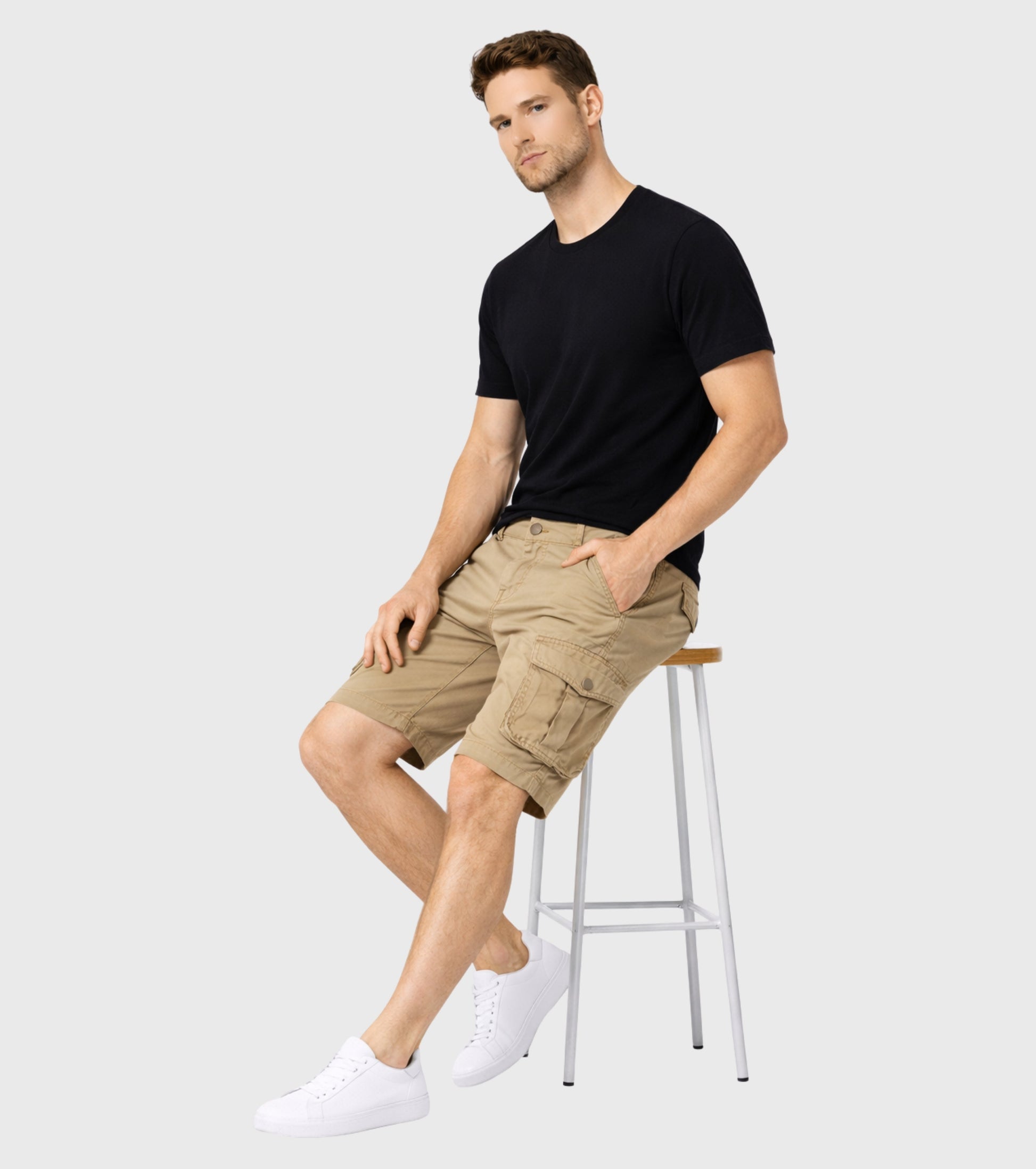 L'MONTE Imported Men's Khaki Slim Fit Cotton Cargo Shorts – Lightweight Casual Multi Pocket Summer Wear My Store