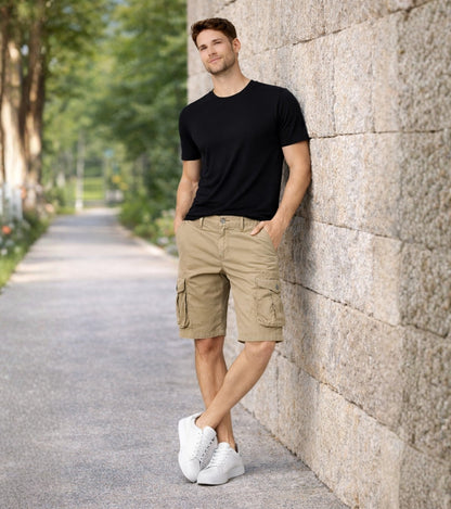 L'MONTE Imported Men's Khaki Slim Fit Cotton Cargo Shorts – Lightweight Casual Multi Pocket Summer Wear My Store