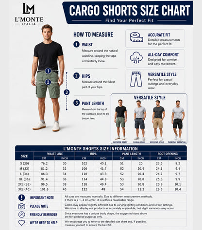 L'MONTE Imported Men's Green Slim Fit Cotton Cargo Shorts – Casual Summer Multi Pocket Outdoor Shorts Lmonte International