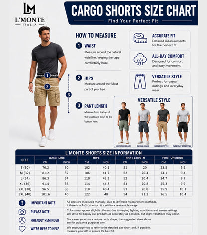 L'MONTE Imported Men's Khaki Slim Fit Cotton Cargo Shorts – Casual Summer Multi Pocket Outdoor Shorts My Store