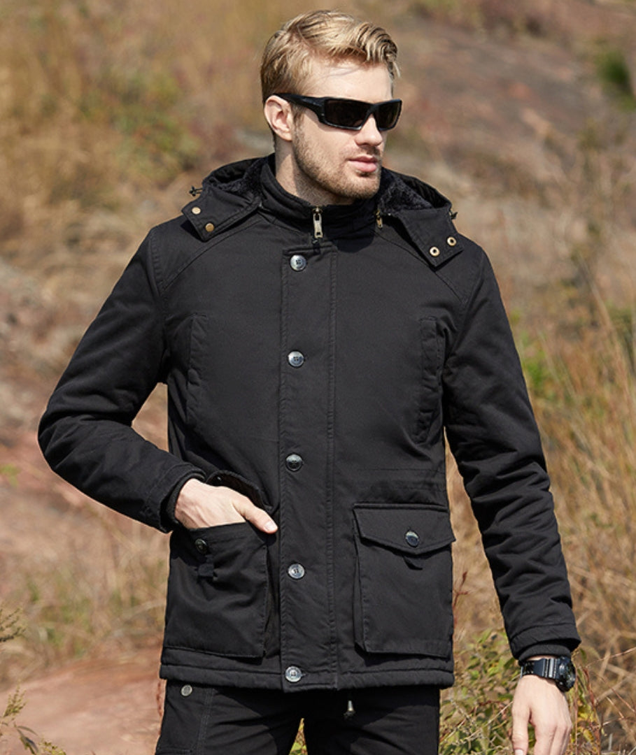 L'MONTE Men's Black Fleece-Lined Jacket With Detachable Hood My Store